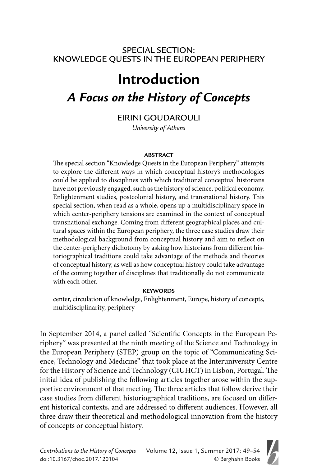 Introduction a Focus on the History of Concepts
