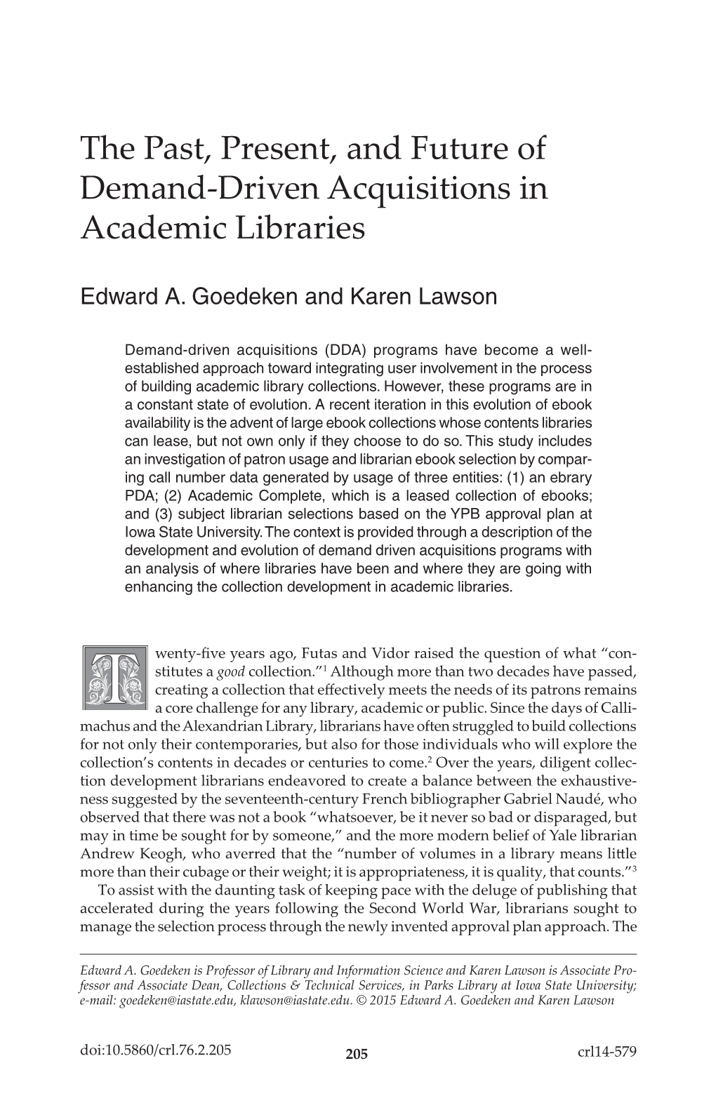 The Past, Present, and Future of Demand-Driven Acquisitions in Academic Libraries