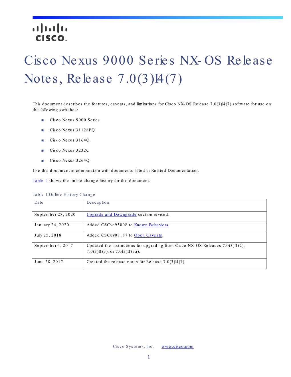 Cisco Nexus 9000 Series NX-OS Release Notes, Release 7.0(3)I4(7)