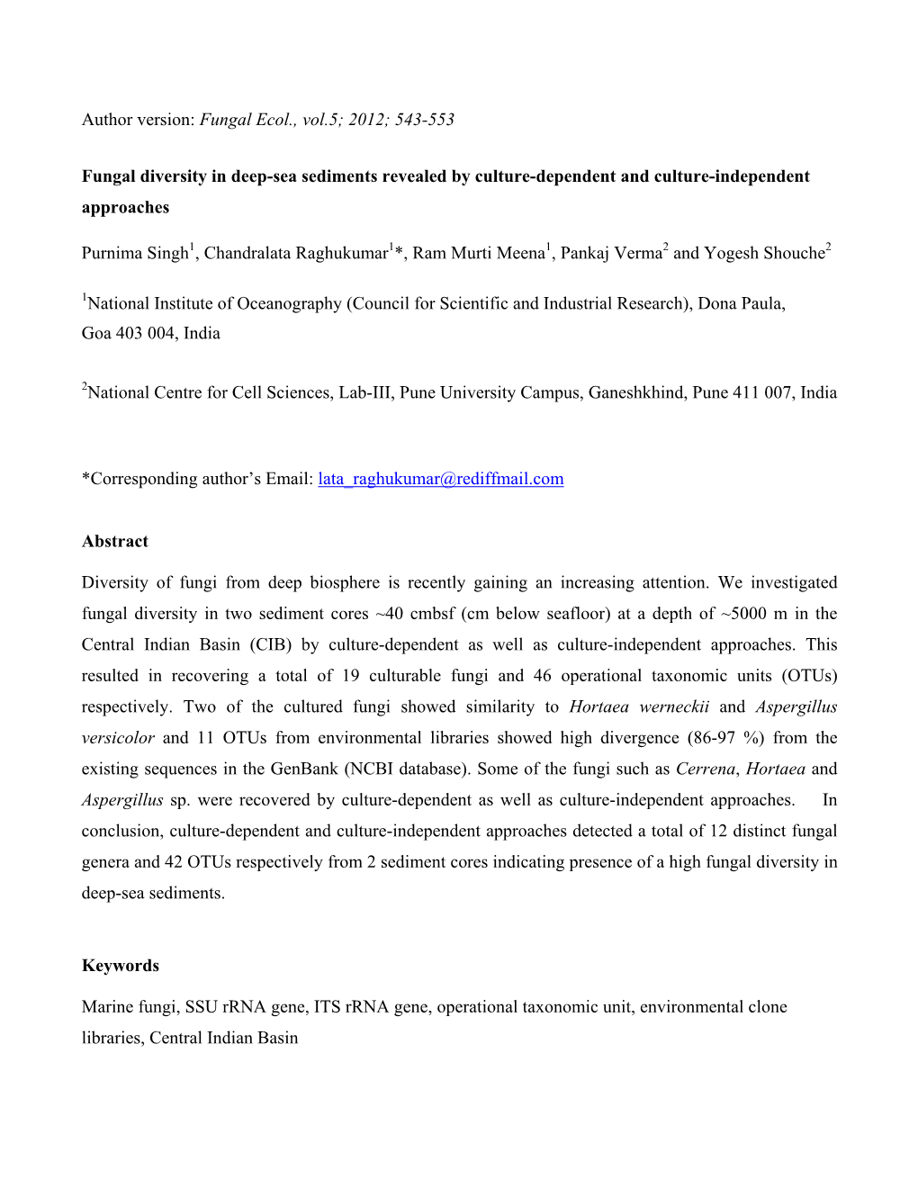 Fungal Ecol., Vol.5; 2012; 543-553