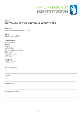 Matematik Problemregning August 2015