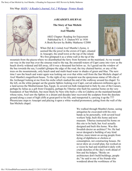 The Story of San Michele by Axel Munthe, a Reading for Enjoyment ARJ2 Review by Bobby Matherne