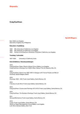 Sprüth Magers Biography Craig Kauffman