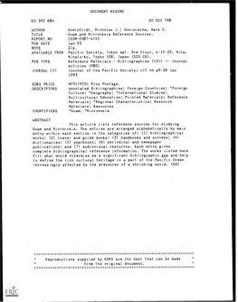 Guam and Micronesia Reference Sources. REPORT NO ISSN-0387-4745 PUB DATE Jan 93 NOTE 21P