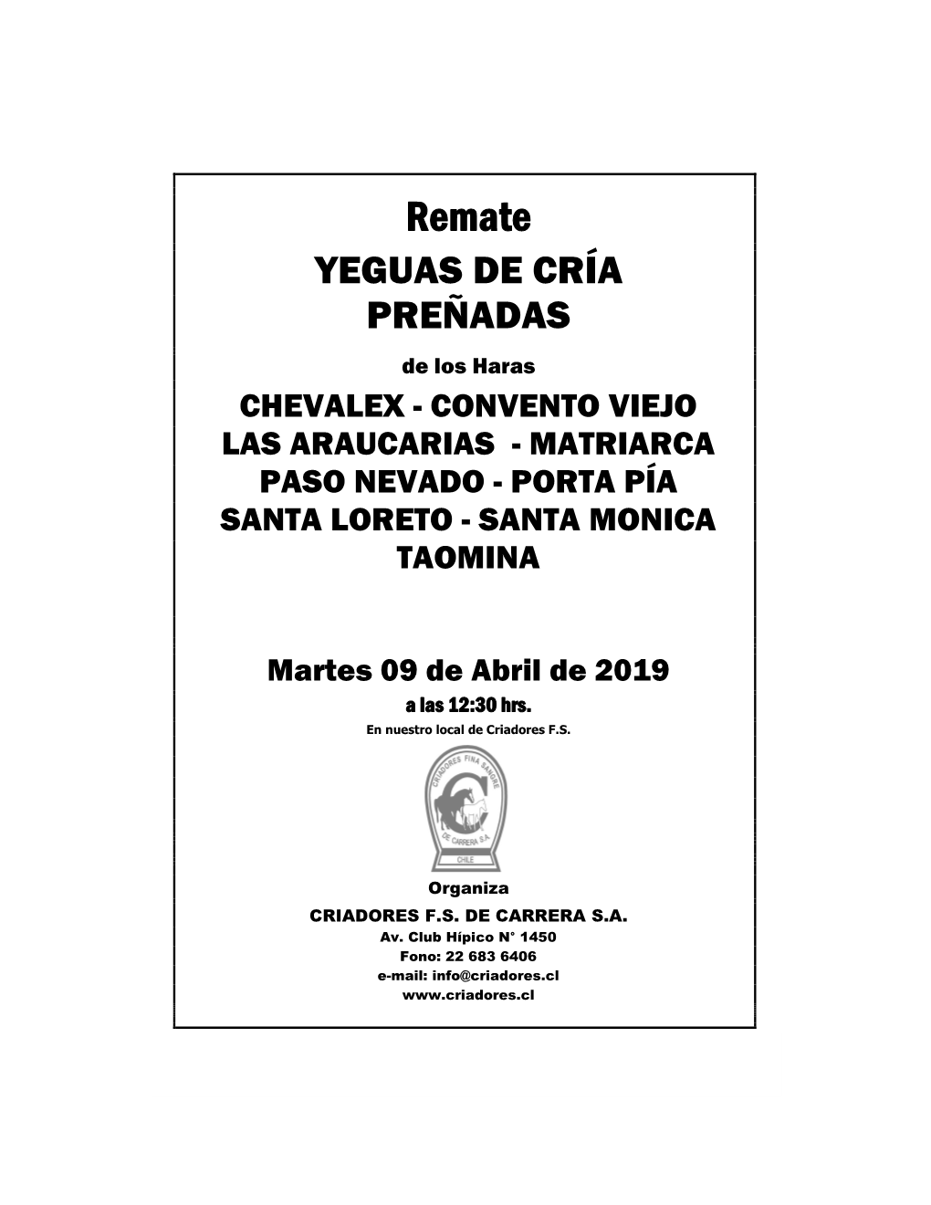 Remate Yeguas Abril 2019