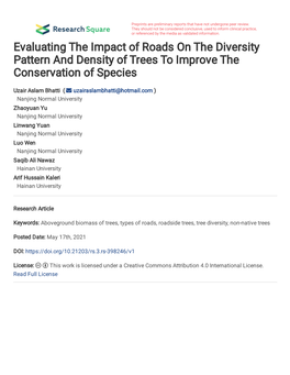 Evaluating the Impact of Roads on the Diversity Pattern and Density of Trees to Improve the Conservation of Species