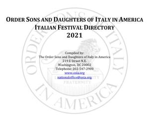 Order Sons and Daughters of Italy in America Italian Festival Directory 2021