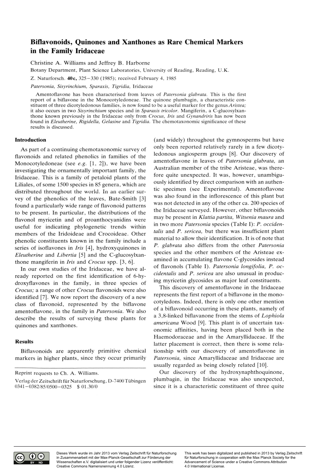 Biflavonoids, Quinones and Xanthones As Rare Chemical Markers in the Family Iridaceae