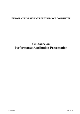 Guidance on Performance Attribution Presentation