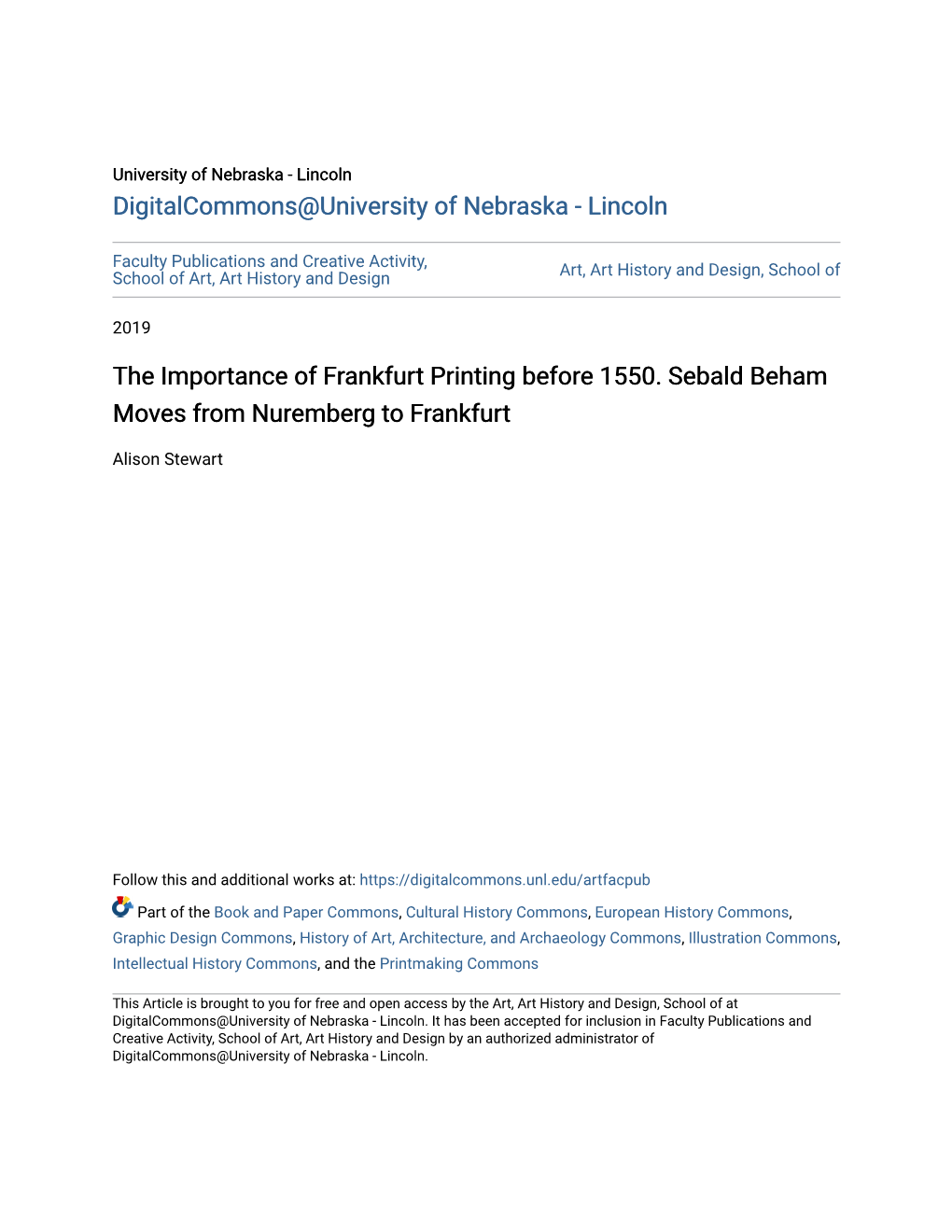 The Importance of Frankfurt Printing Before 1550. Sebald Beham Moves from Nuremberg to Frankfurt