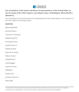 List of Members of the Senate and House of Representatives of the United States, in the 3D Session of the 13Th Congress, According to States