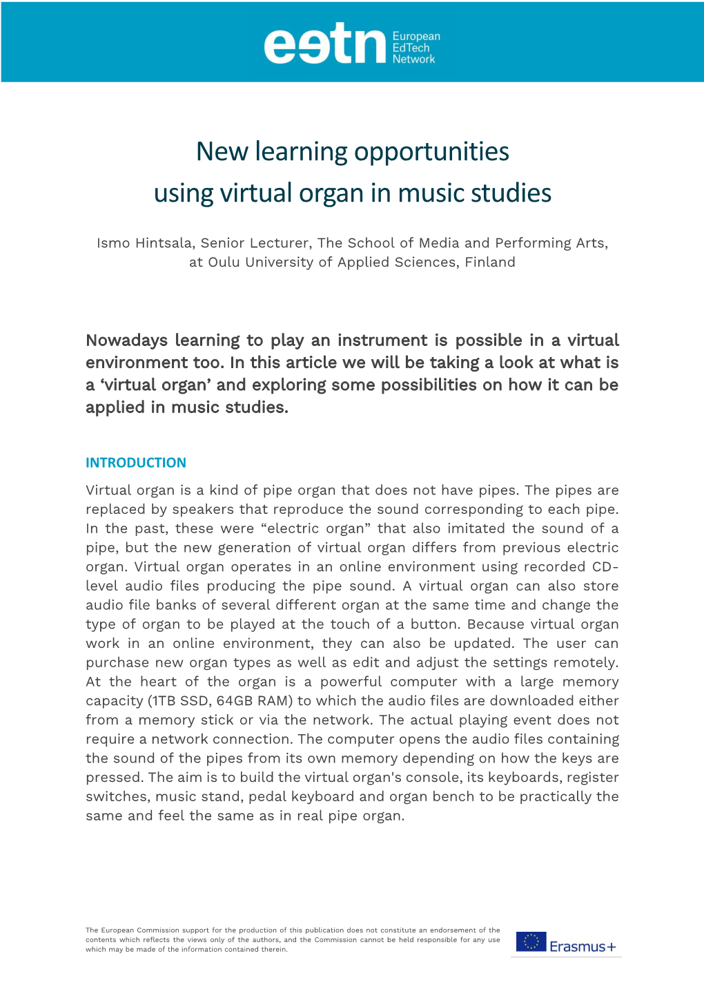 New Learning Opportunities Using Virtual Organ in Music Studies