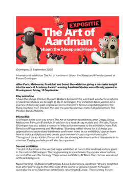 Groningen, 18 September 2020 International Exhibition the Art of Aardman – Shaun the Sheep and Friends Opened at Forum Gronin