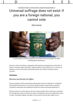 Universal Suffrage Does Not Exist: If You Are a Foreign National, You Cannot Vote