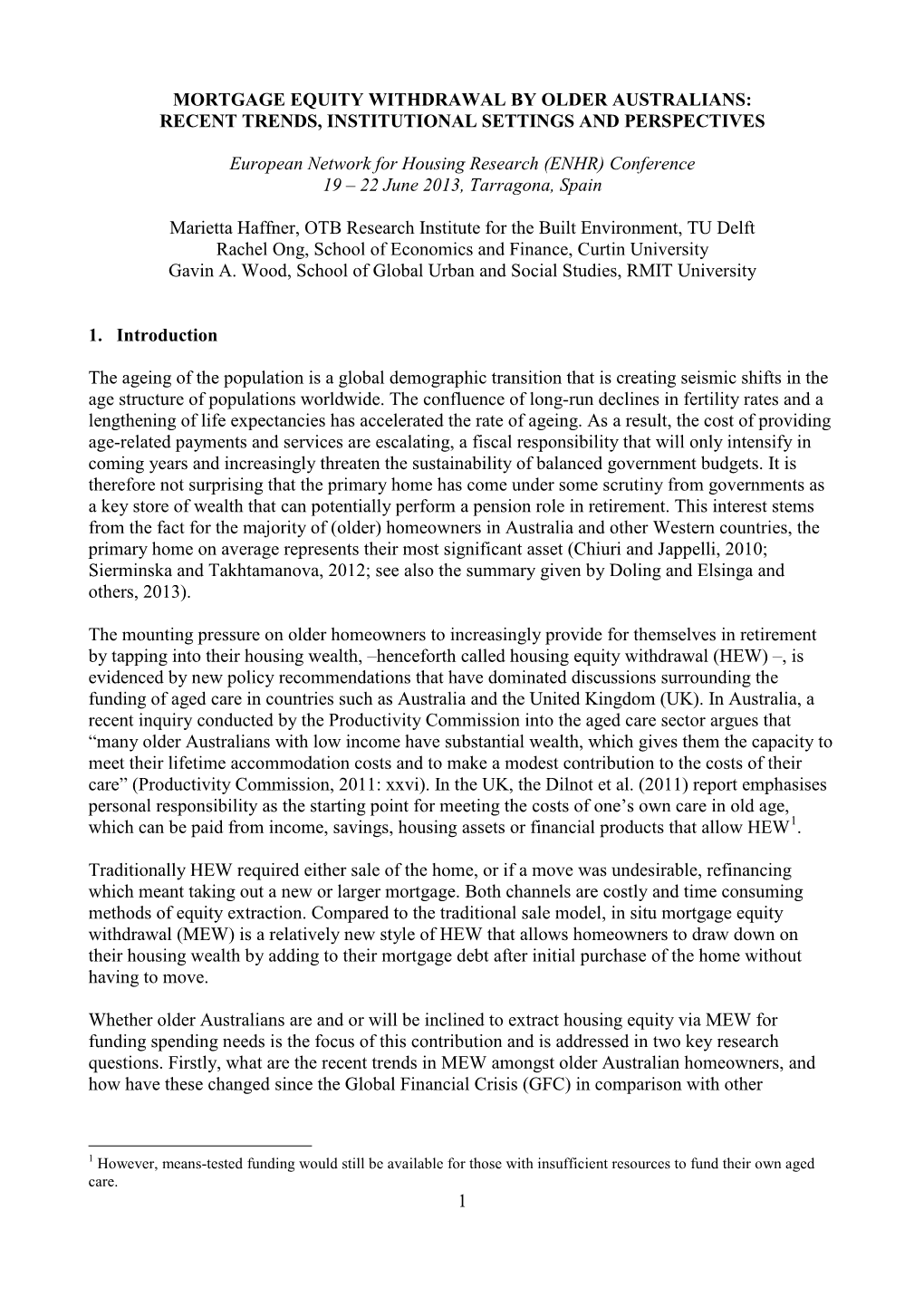 1 Mortgage Equity Withdrawal by Older