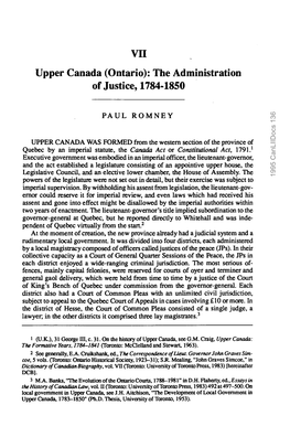 VII Upper Canada (Ontario): the Administration of Justice, 1784-1850