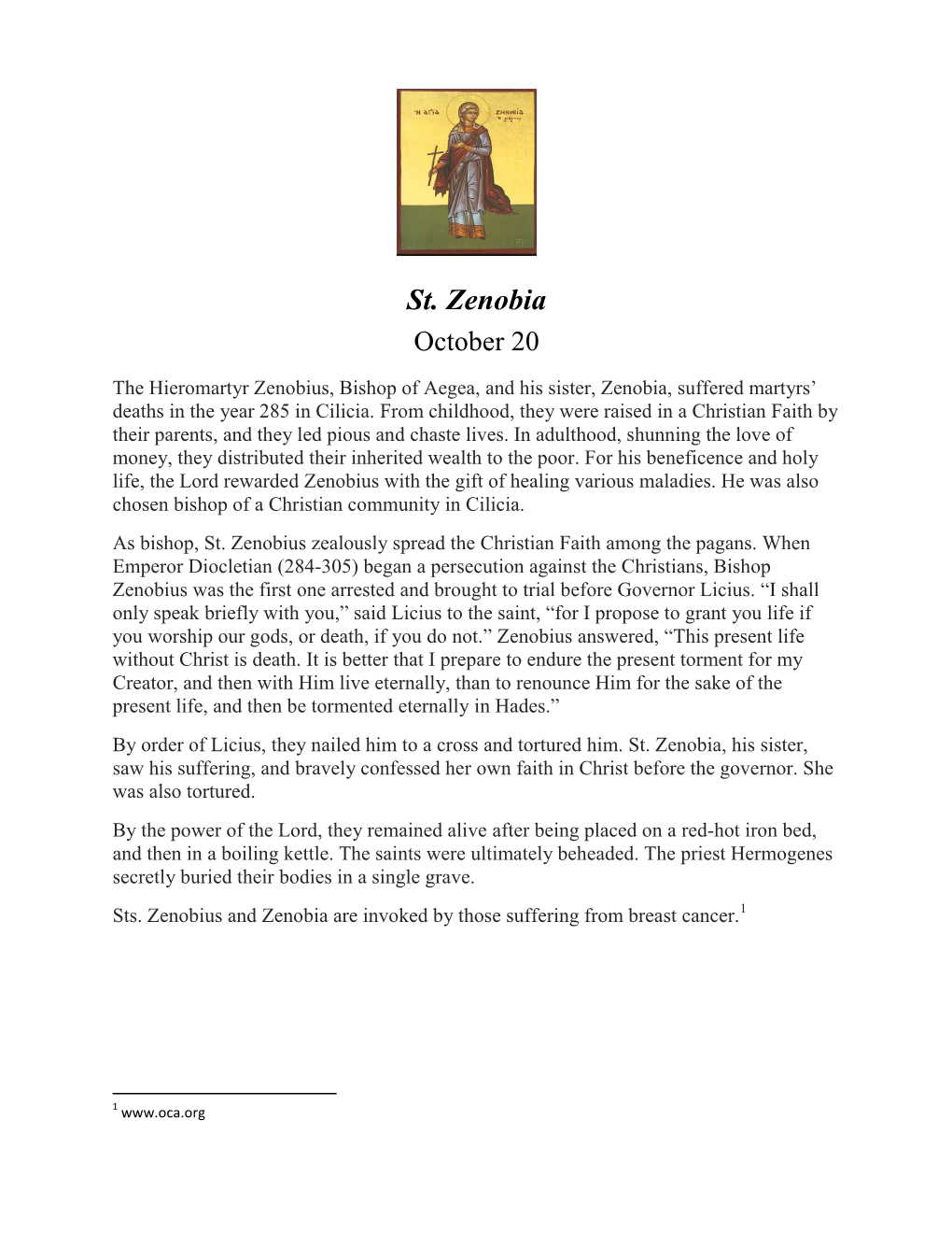 St. Zenobia October 20