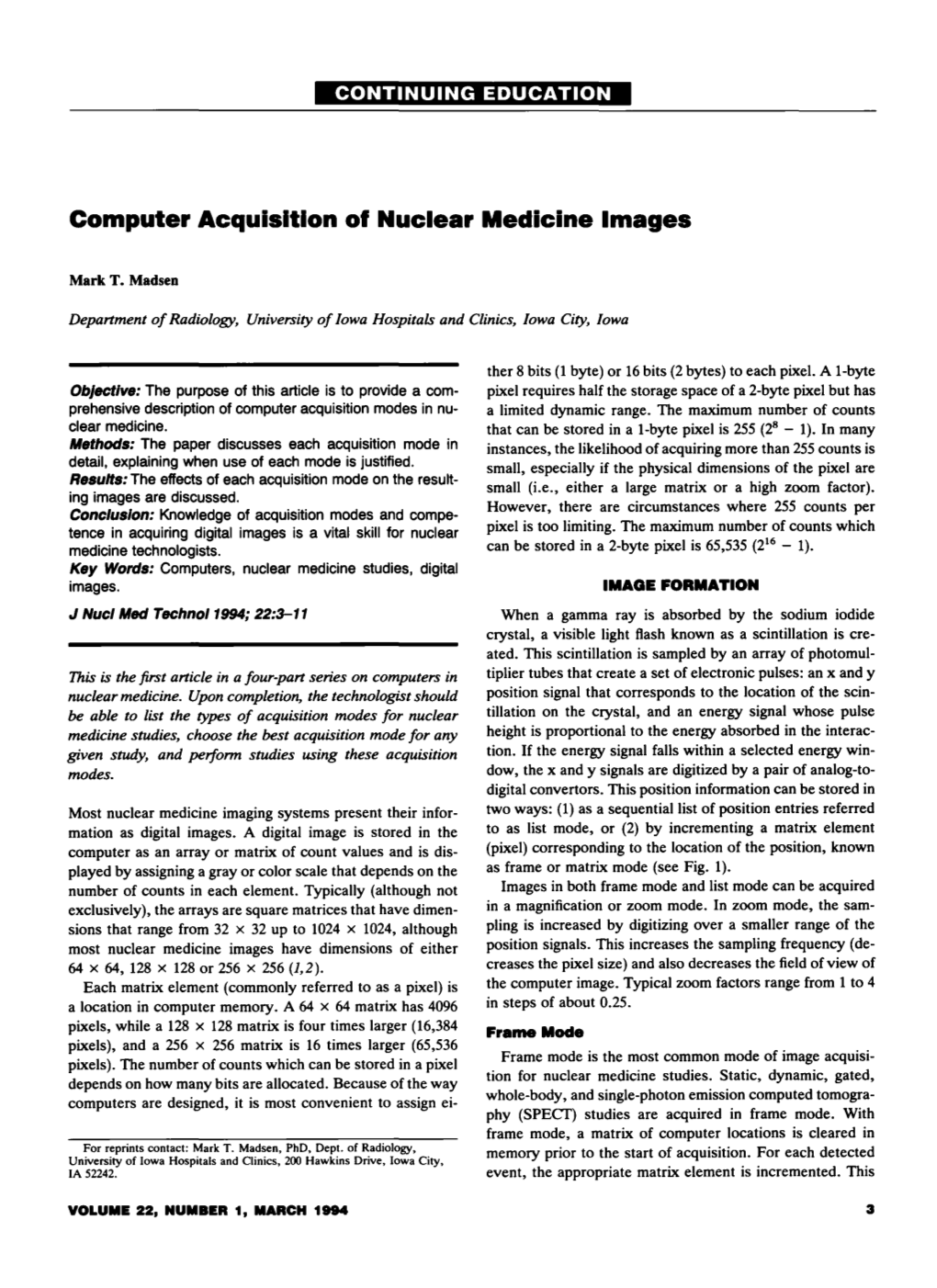 Computer Acquisition of Nuclear Medicine Images