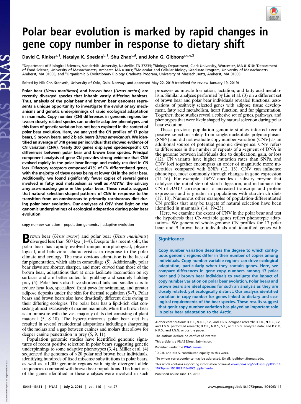 Polar Bear Evolution Is Marked by Rapid Changes in Gene Copy Number in Response to Dietary Shift