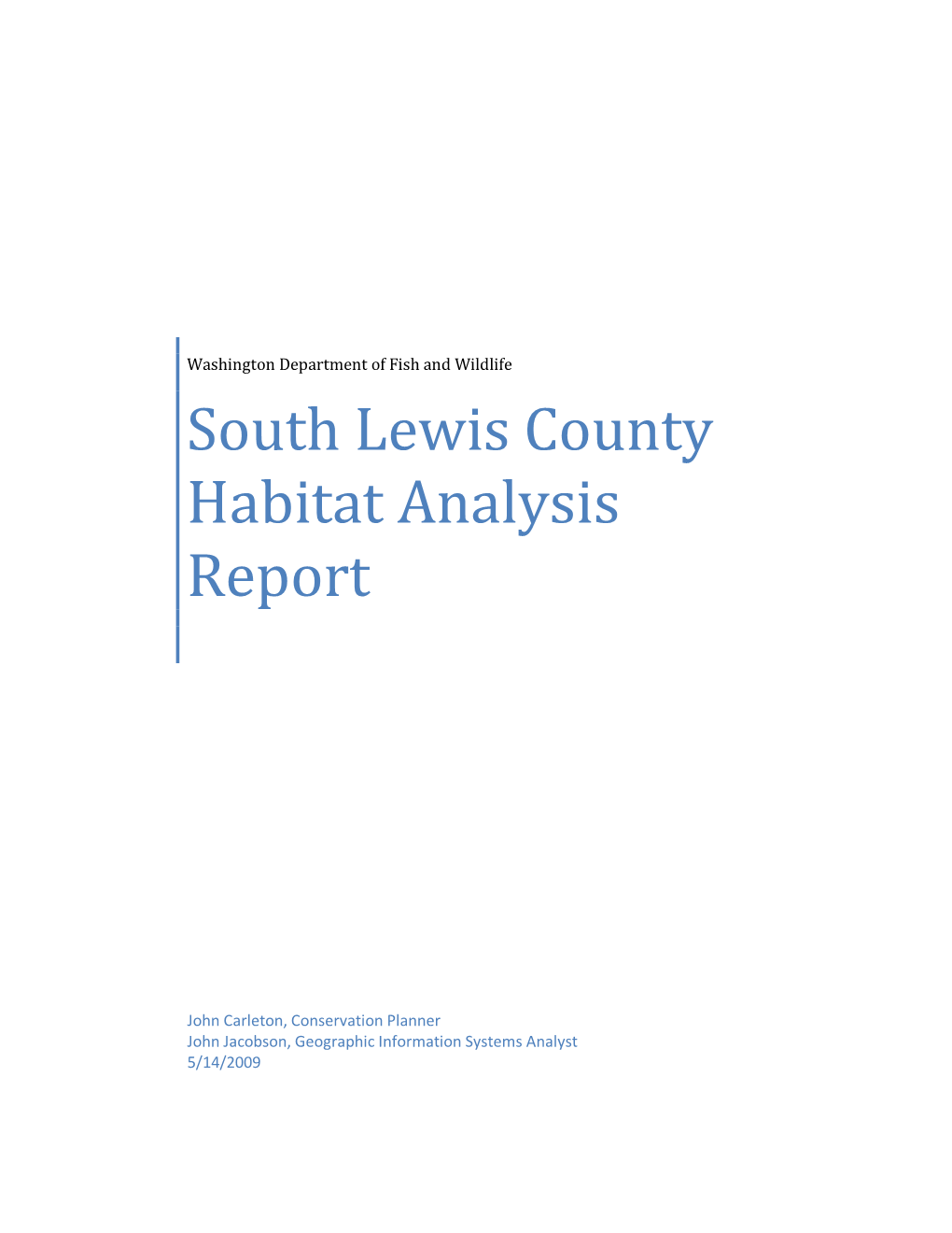 South Lewis County Habitat Analysis Report