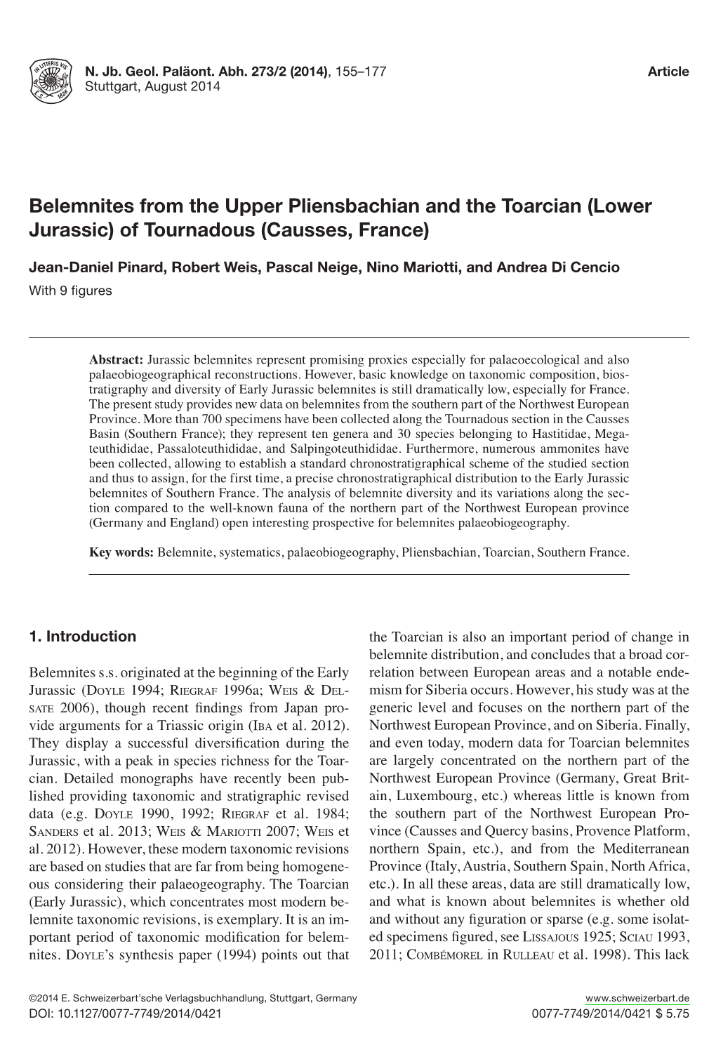 Belemnites from the Upper Pliensbachian and the Toarcian (Lower Jurassic) of Tournadous N