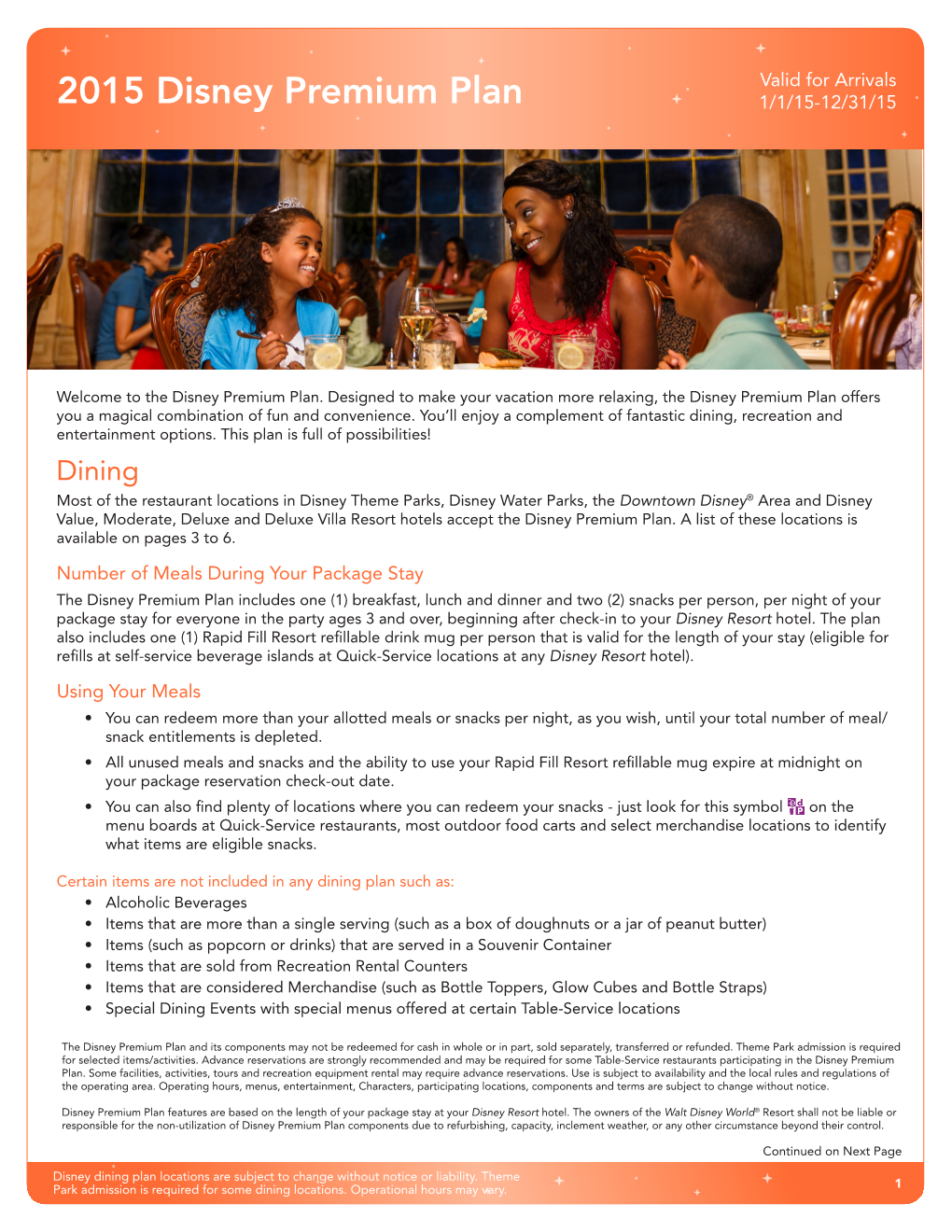 2015 Disney Premium Plan 1/1/15-12/31/15