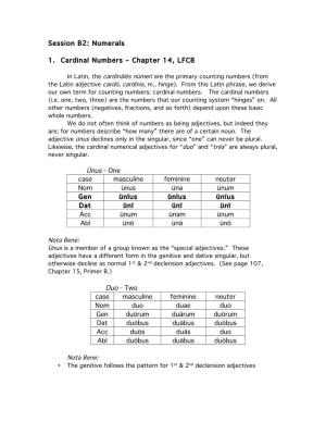 Session B2: Numerals 1. Cardinal Numbers – Chapter 14, LFCB Ünus