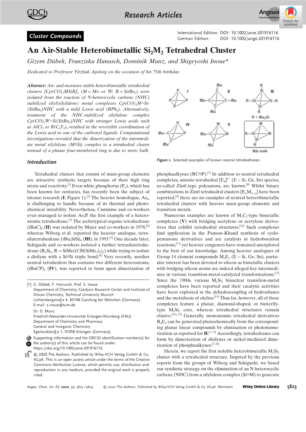 An Air‐Stable Heterobimetallic Si2m2 Tetrahedral Cluster