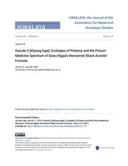 Garuda 5 (Khyung Lnga): Ecologies of Potency and the Poison-Medicine Spectrum of Sowa Rigpa’S Renowned ‘Black Aconite’ Formula