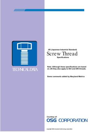 JIS (Japanese Industrial Standard) Screw Thread Specifications