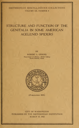 Structure and Function of the Genitalia in Some American Agelenid Spiders