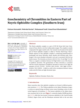 Geochemistry of Chromitites in Eastern Part of Neyriz Ophiolite Complex (Southern Iran)