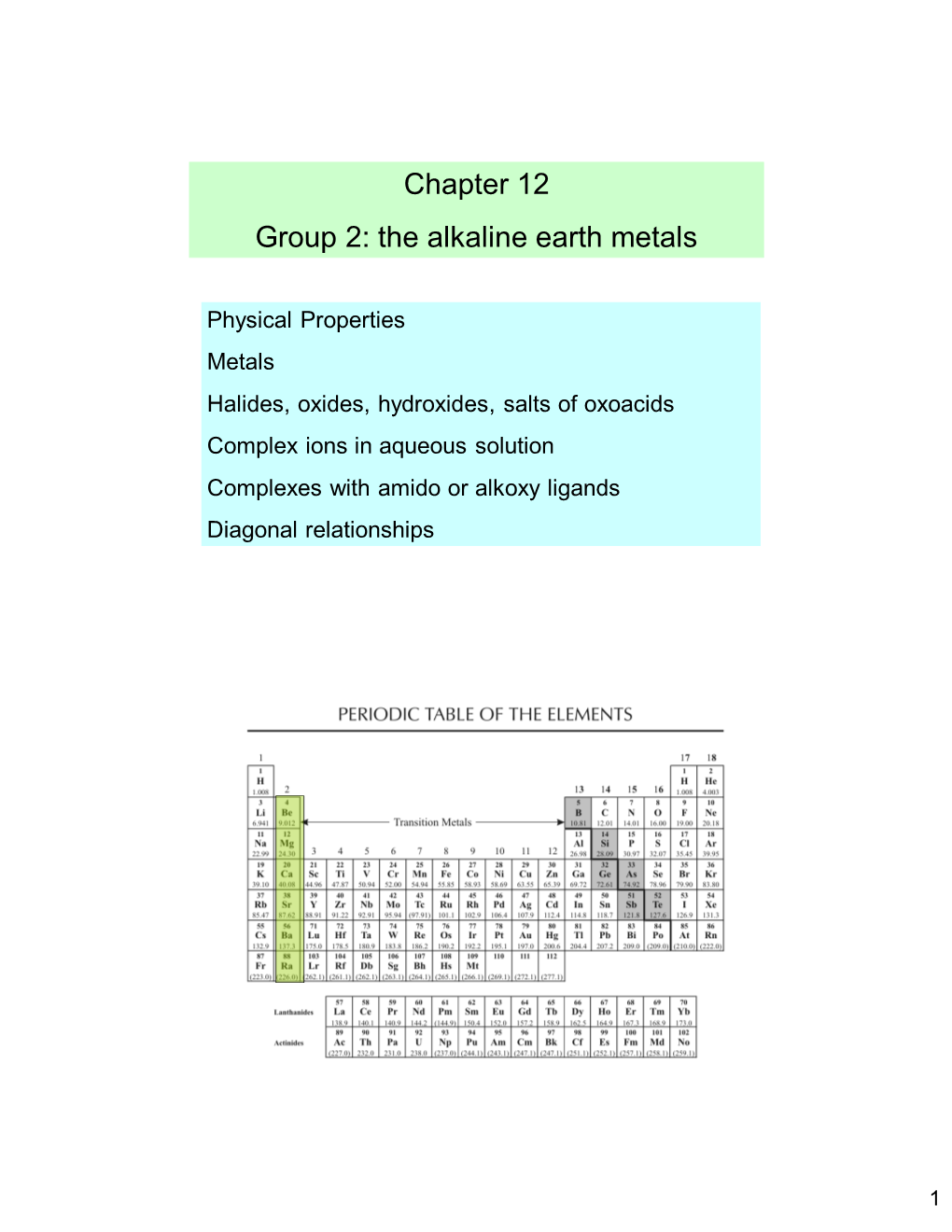 Chapter 12 Group 2: the Alkaline Earth Metals