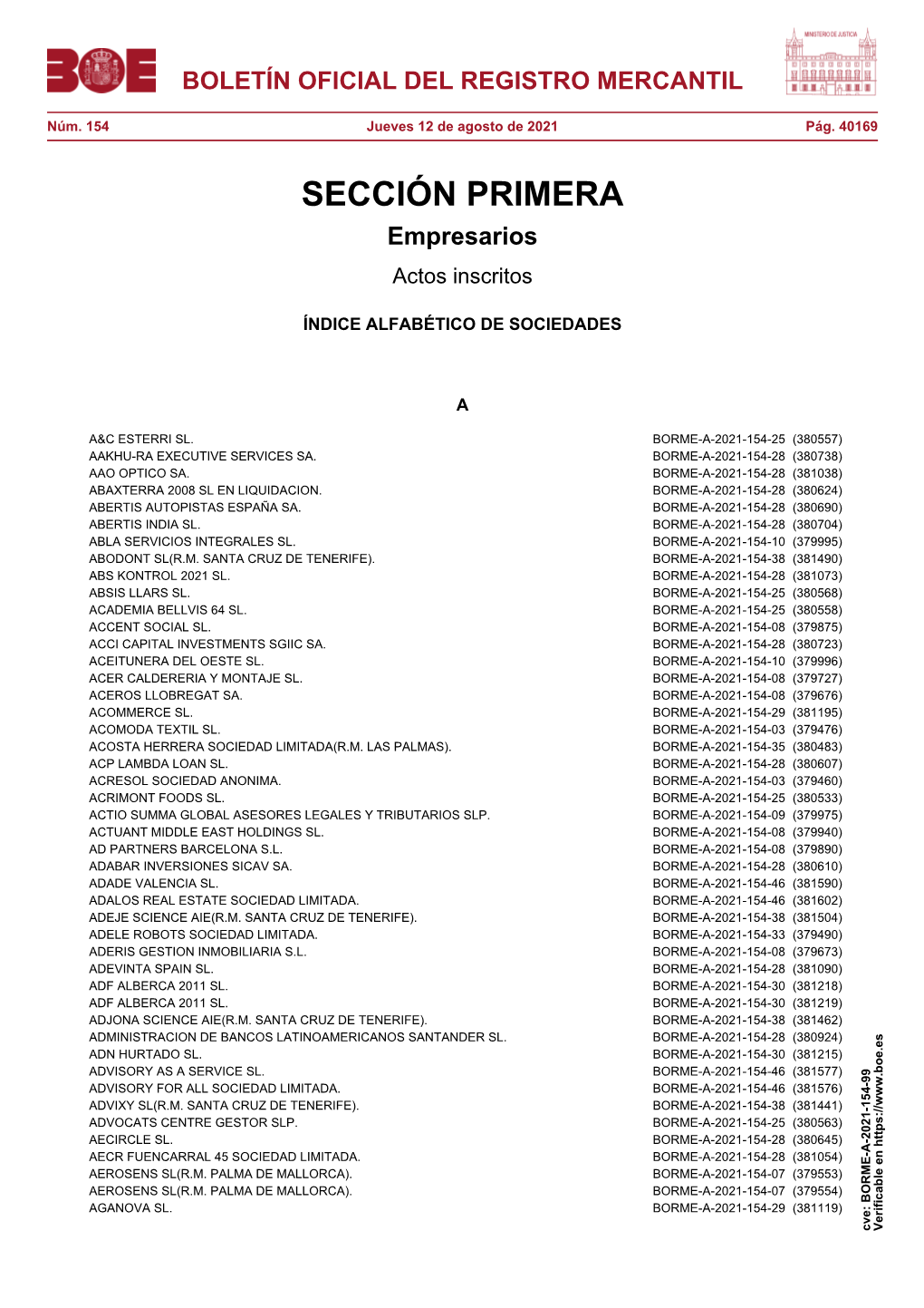 BORME-A-2021-154-99 Verificable En BOLETÍN OFICIAL DEL REGISTRO MERCANTIL