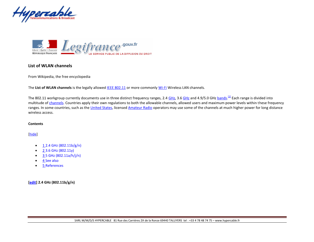 List of WLAN Channels