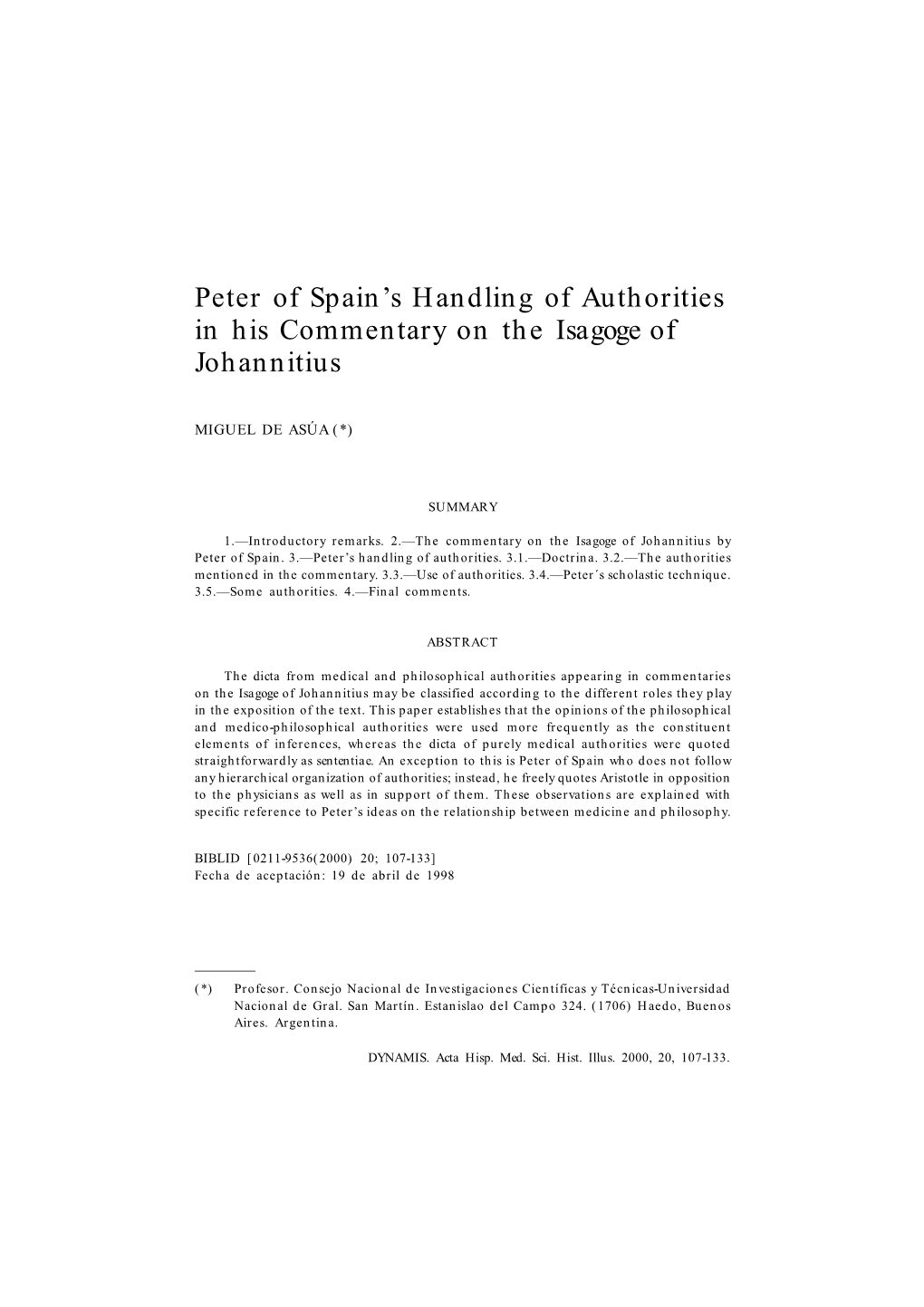 Peter of Spain's Handling of Authorities in His Commentary On