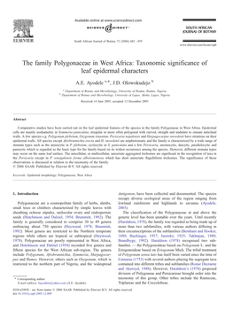 The Family Polygonaceae in West Africa: Taxonomic Significance of Leaf Epidermal Characters ⁎ A.E