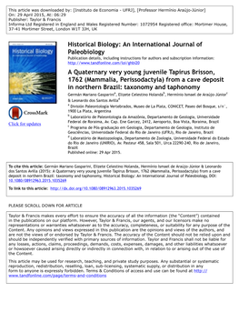 Historical Biology: an International Journal of Paleobiology A