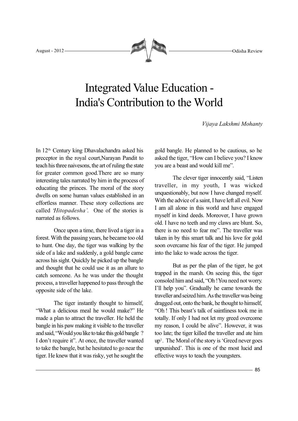Integrated Value Education - India's Contribution to the World