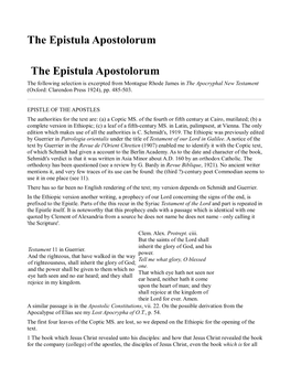 The Epistula Apostolorum the Epistula Apostolorum