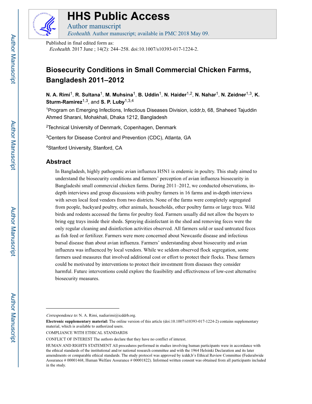 Biosecurity Conditions in Small Commercial Chicken Farms, Bangladesh 2011–2012