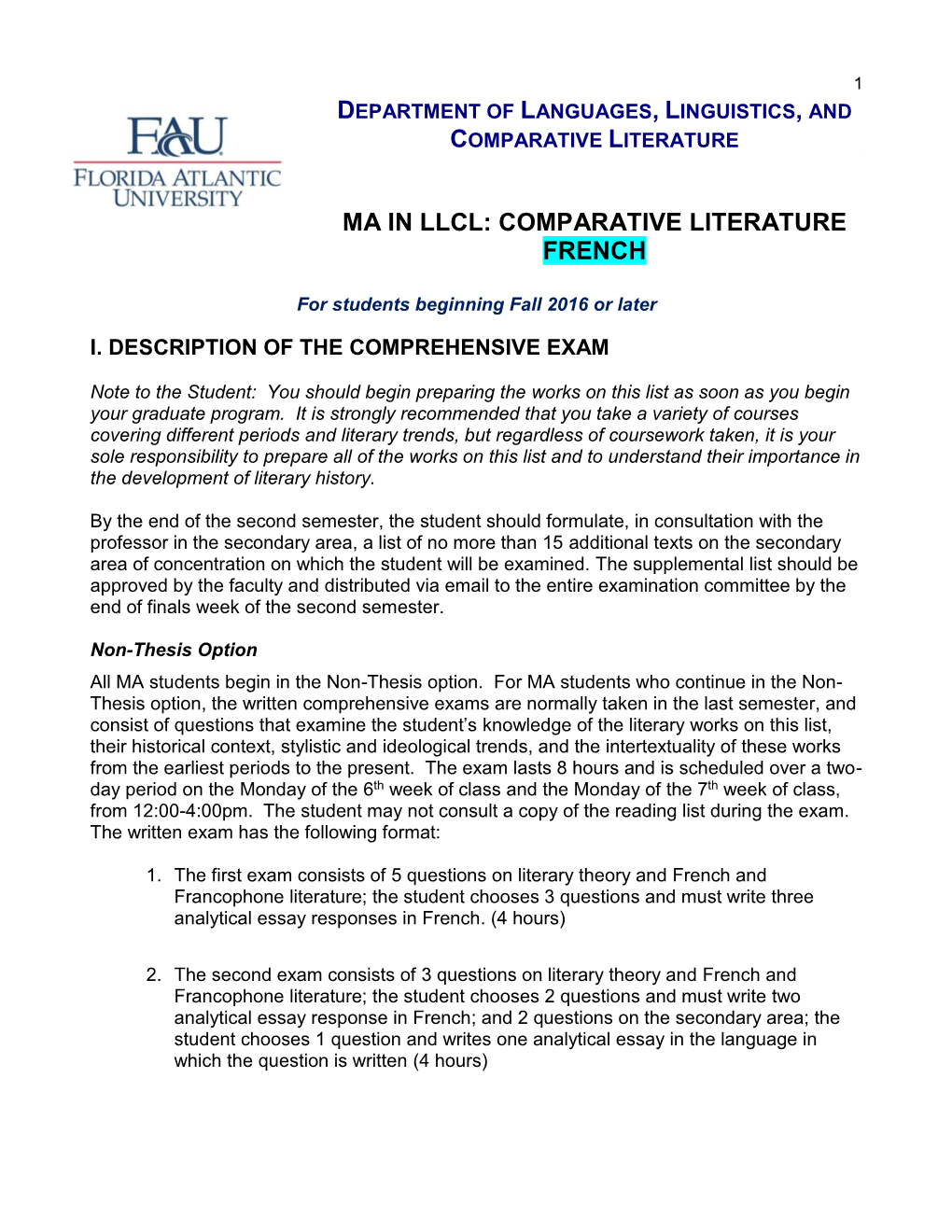 Ma in Llcl: Comparative Literature French