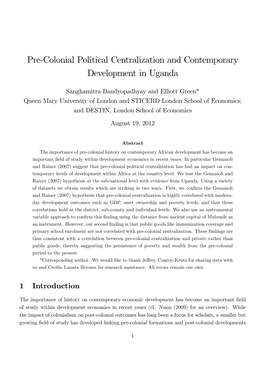 Pre-Colonial Political Centralization and Contemporary Development in Uganda