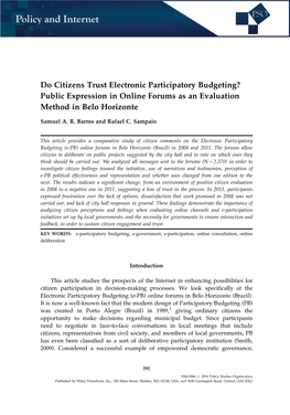 Do Citizens Trust Electronic Participatory Budgeting? Public Expression in Online Forums As an Evaluation Method in Belo Horizonte