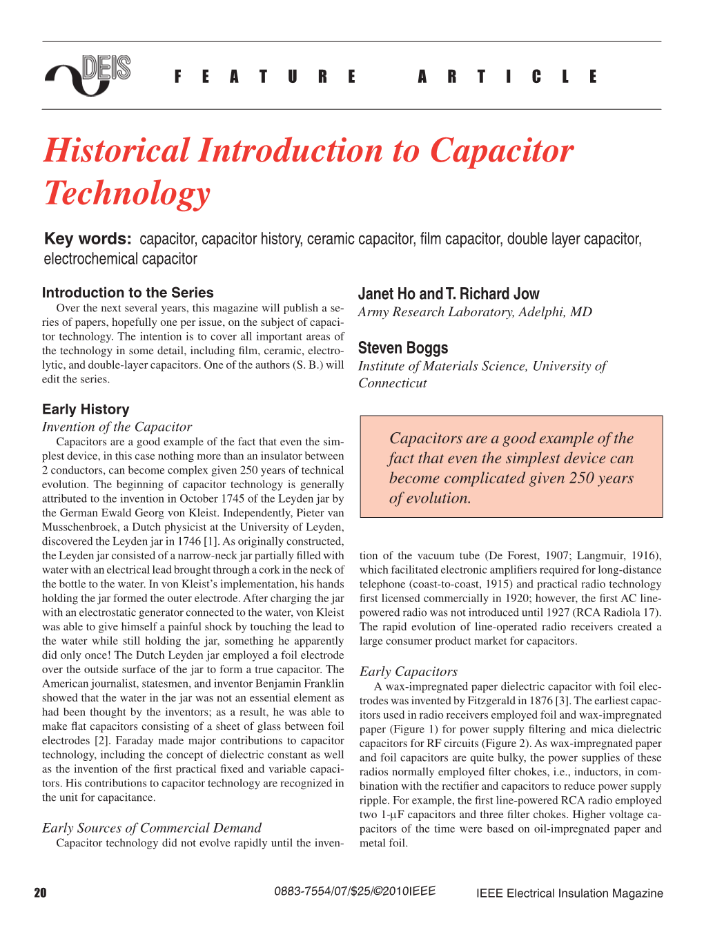 Historical Introduction to Capacitor Technology