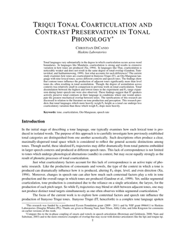 Triqui Tonal Coarticulation and Contrast Preservation in Tonal Phonology∗