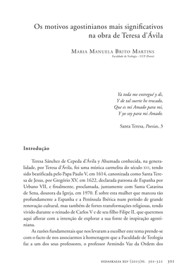 Os Motivos Agostinianos Mais Significativos Na Obra De Teresa D'ávila