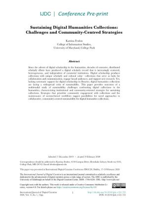 Sustaining Digital Humanities Collections: Challenges and Community-Centred Strategies