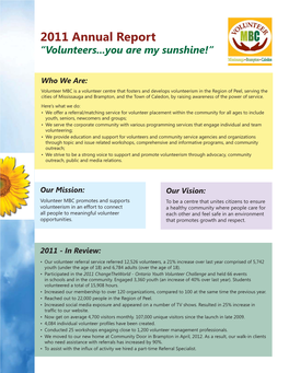 2011 Annual Report “Volunteers...You Are My Sunshine!”