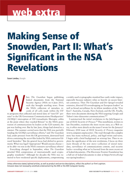 Making Sense of Snowden, Part II: What's Significant in the NSA
